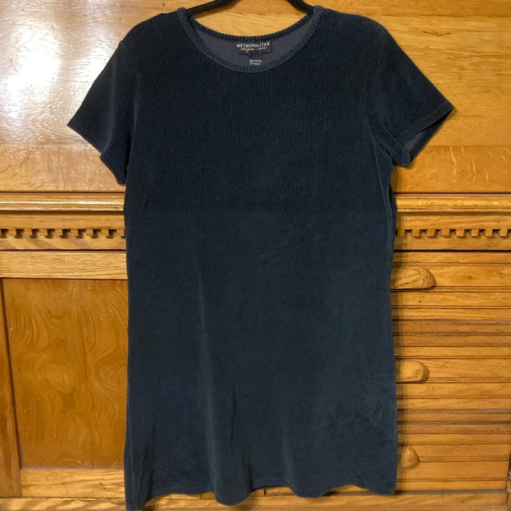 Metropolitan New York Quiet Luxury Navy Corduroy‎ Short Sleeve Mini Shift Dress